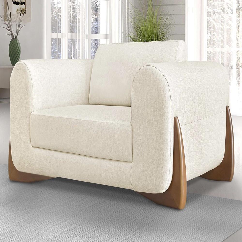 Poltrona Para Sala Base De Madeira Kit 2 Izzy S06 Linho Natural - Mpozenato - 2