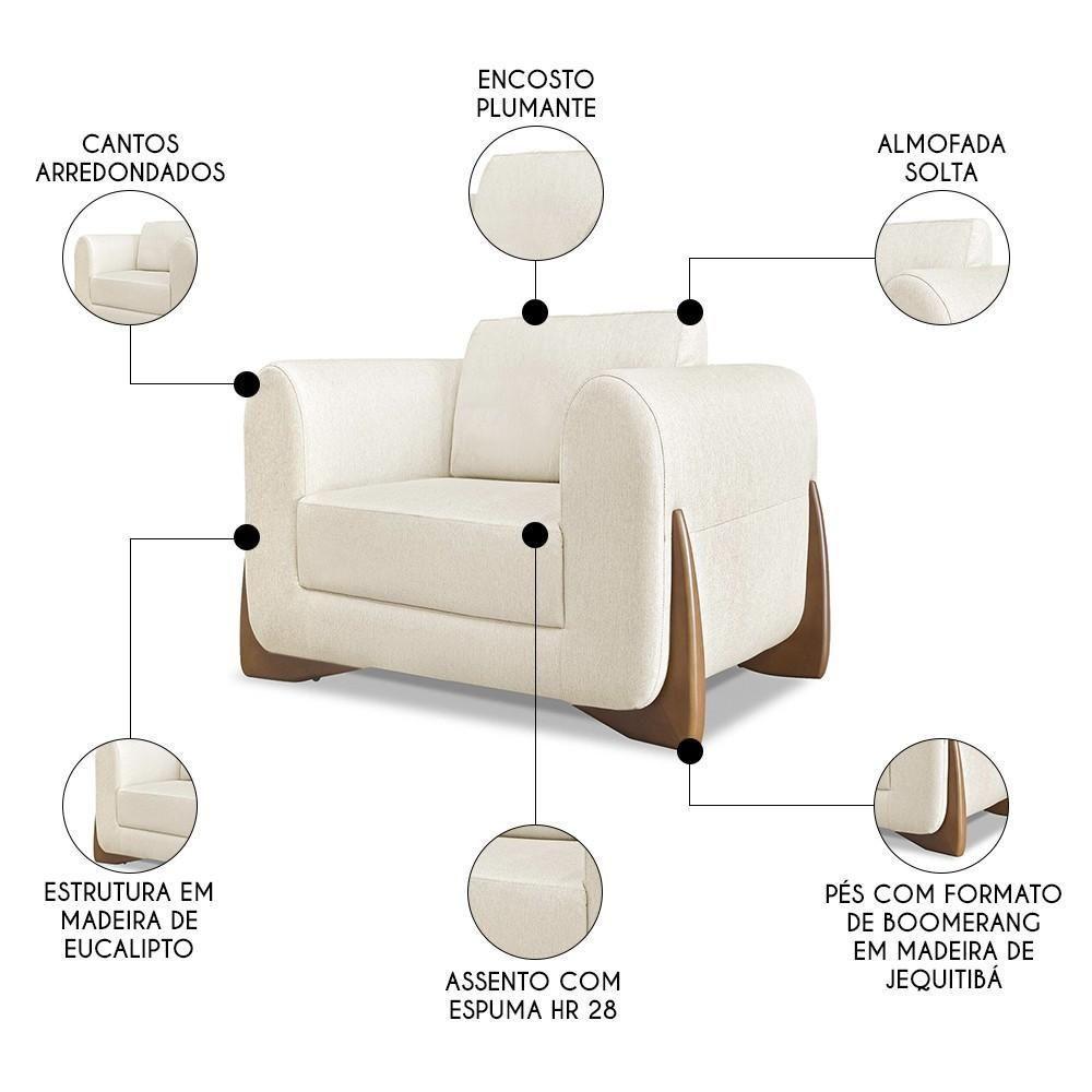 Poltrona Para Sala Base De Madeira Kit 2 Izzy S06 Linho Natural - Mpozenato - 3