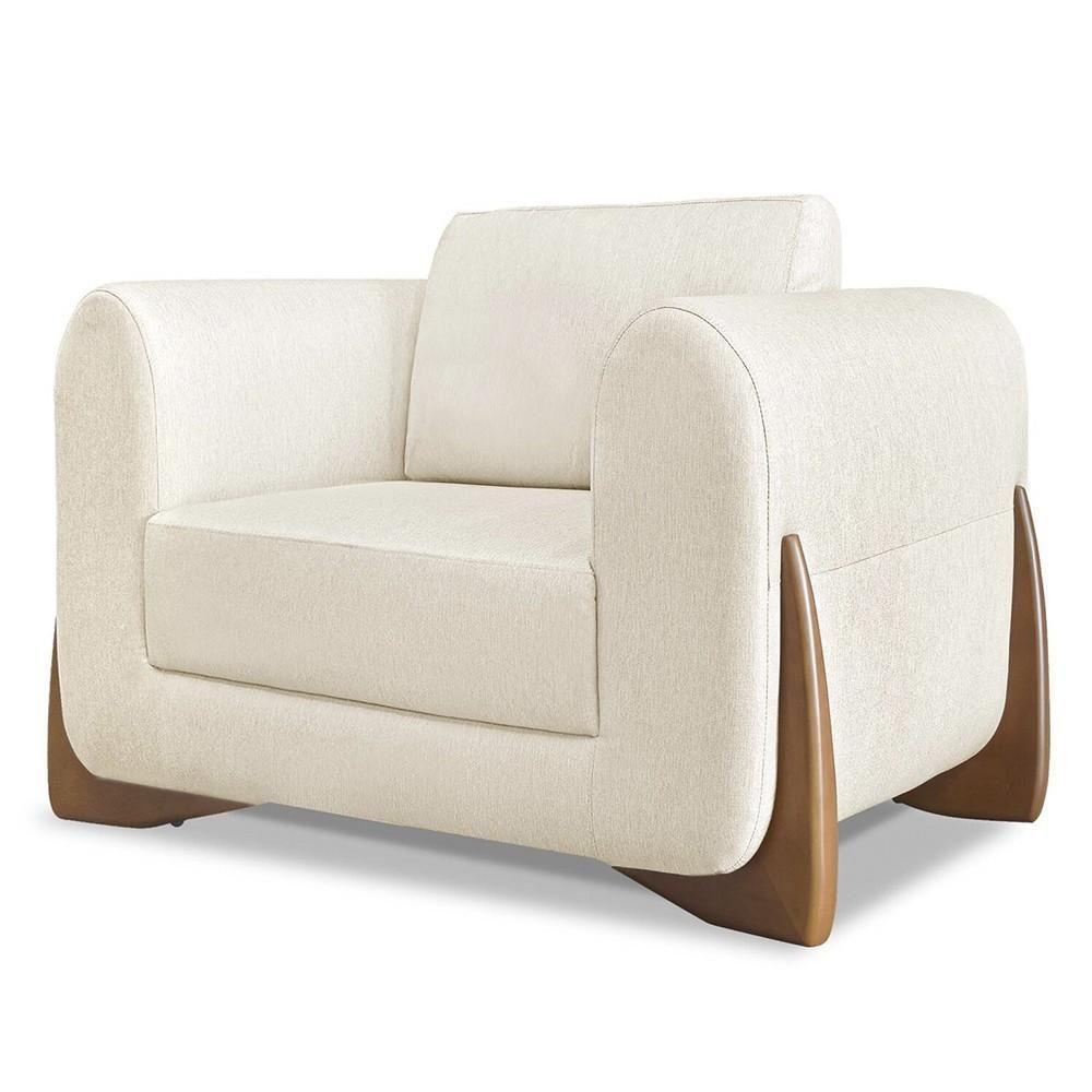 Poltrona Para Sala Base De Madeira Kit 2 Izzy S06 Linho Natural - Mpozenato - 5