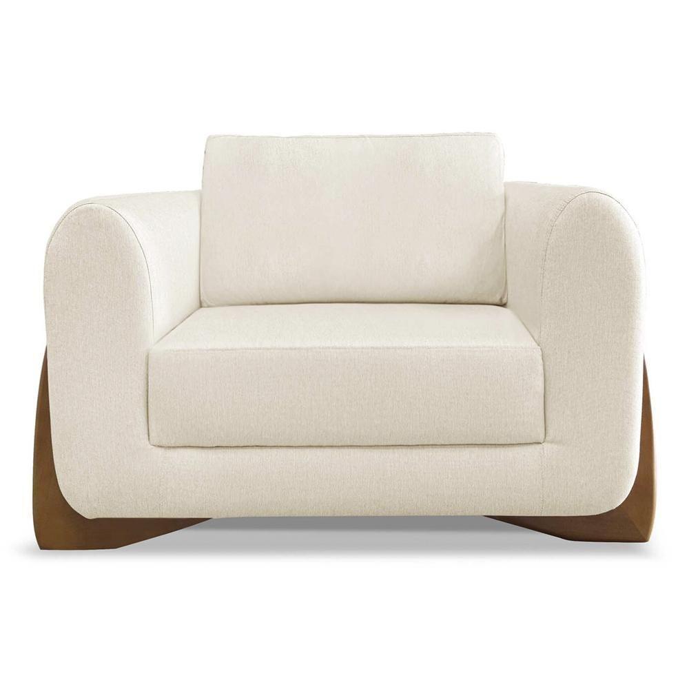 Poltrona Para Sala Base De Madeira Kit 2 Izzy S06 Linho Natural - Mpozenato - 6