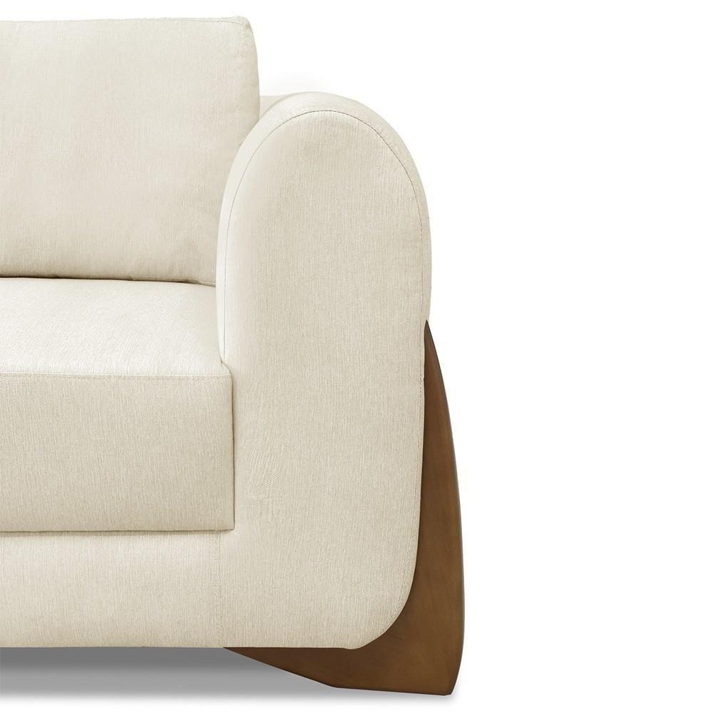 Poltrona Para Sala Base De Madeira Kit 2 Izzy S06 Linho Natural - Mpozenato - 9