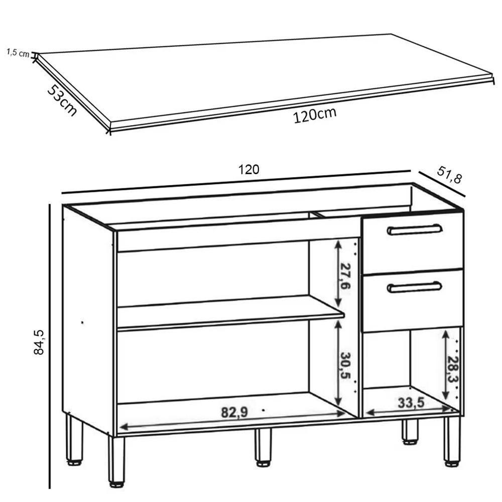 Balcão Gabinete Para Pia Com Tampo 120cm Urban K02 Freijó - Mpozenato - 4