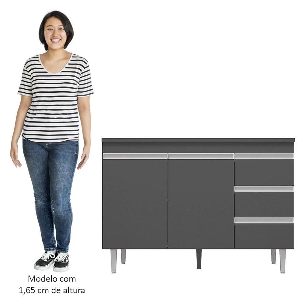 Balcão Gabinete Para Pia 120cm Com Tampo 2 Portas Andréia Cinza - Ajl Móveis - 5