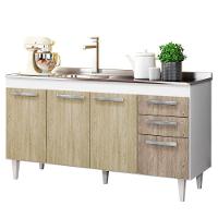 Balcão Gabinete Com Pia Inox 150cm Lisboa - Lumil Móveis Branco