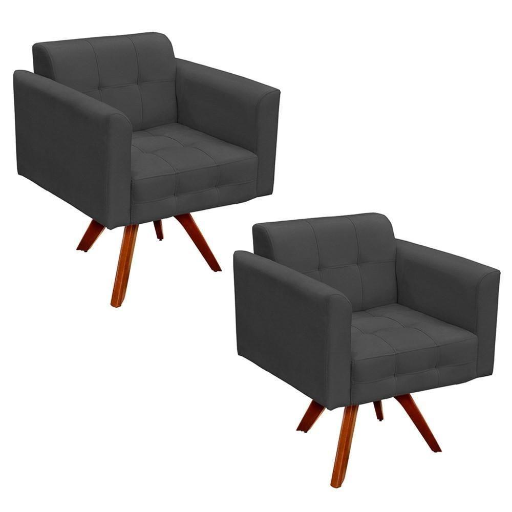 Kit 2 Poltronas Decorativas Base Madeira Giratória Ana Suede Grafite - Ibiza - 1