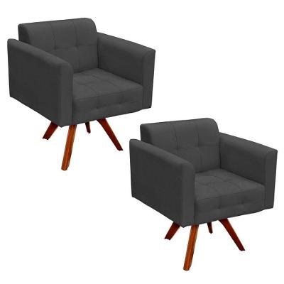 Kit 2 Poltronas Decorativas Base Madeira Giratória Ana Suede Grafite - Ibiza