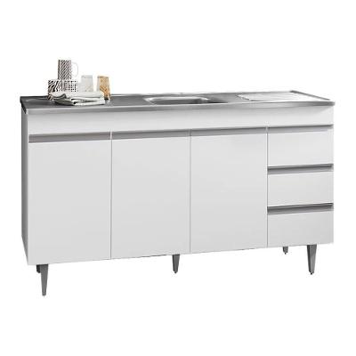 Balcão De Cozinha Com Pia Inox 160cm 3 Gavetas Andréia Branco - Ajl Móveis