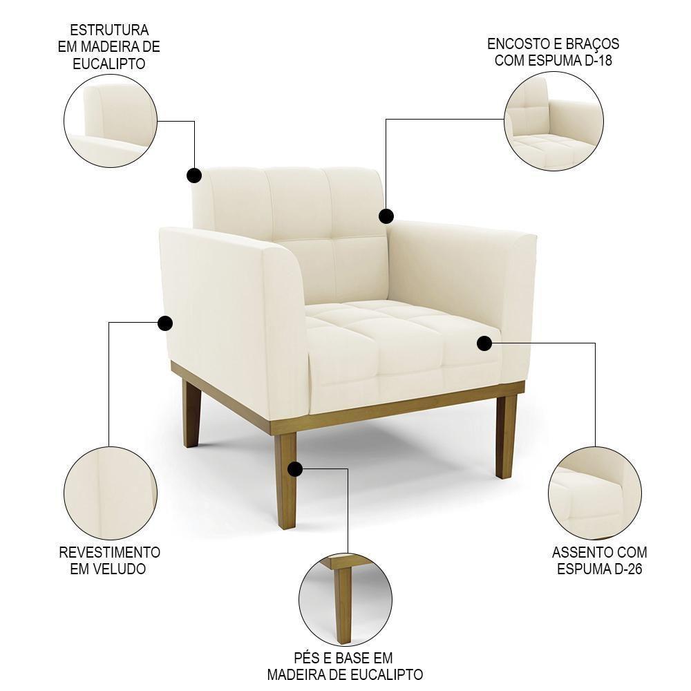 Poltrona Base Madeira Castanho Kit 2 Ana Veludo Bege - Ibiza - 3