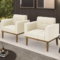 Poltrona Base Madeira Castanho Kit 2 Ana Veludo Bege - Ibiza - 2