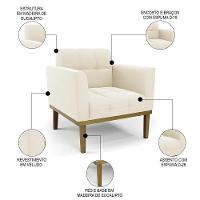 Poltrona Base Madeira Castanho Kit 2 Ana Veludo Bege - Ibiza - 3