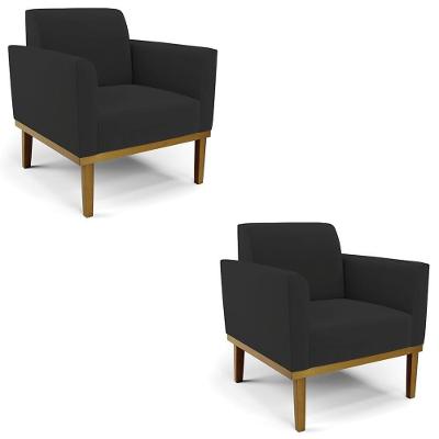 Kit 2 Poltronas Maressa Para Sala Veludo Preto Base Madeira Ibiza