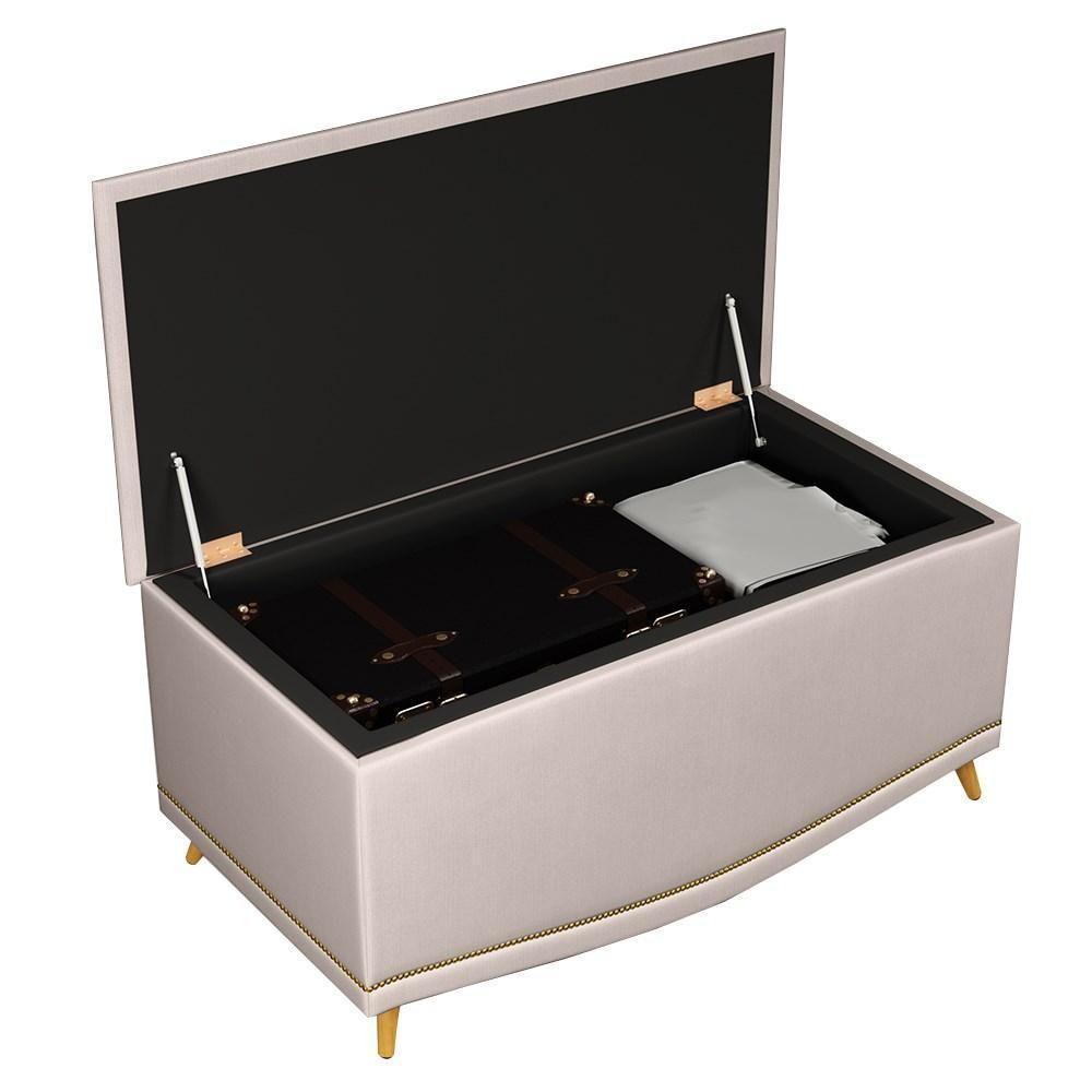 Cabeceira Cama Box Solteiro 90cm Com Calçadeira Baú Imperial J02 Veludo Bege - Mpozenato - 5