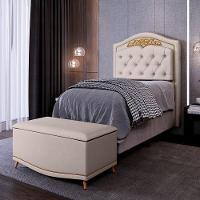 Cabeceira Cama Box Solteiro 90cm Com Calçadeira Baú Imperial J02 Veludo Bege - Mpozenato