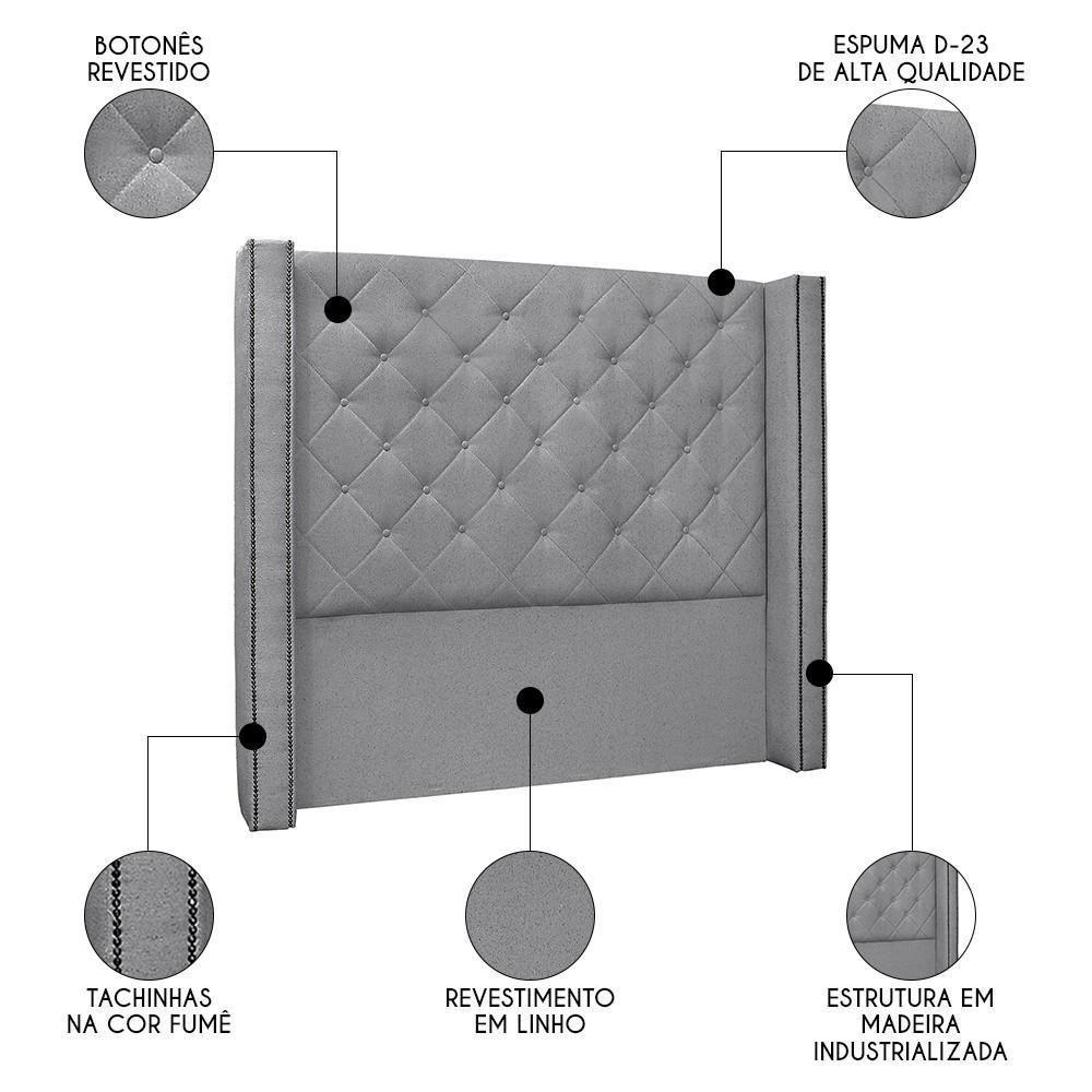 Cabeceira Casal Queen Cama Box 160cm Louise S06 Linho Cinza - Mpozenato - 3