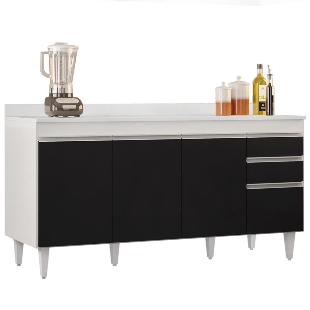 Balcão Gabinete Para Pia Com Tampo 160cm Arkansas Branco-preto - Lumil - 1