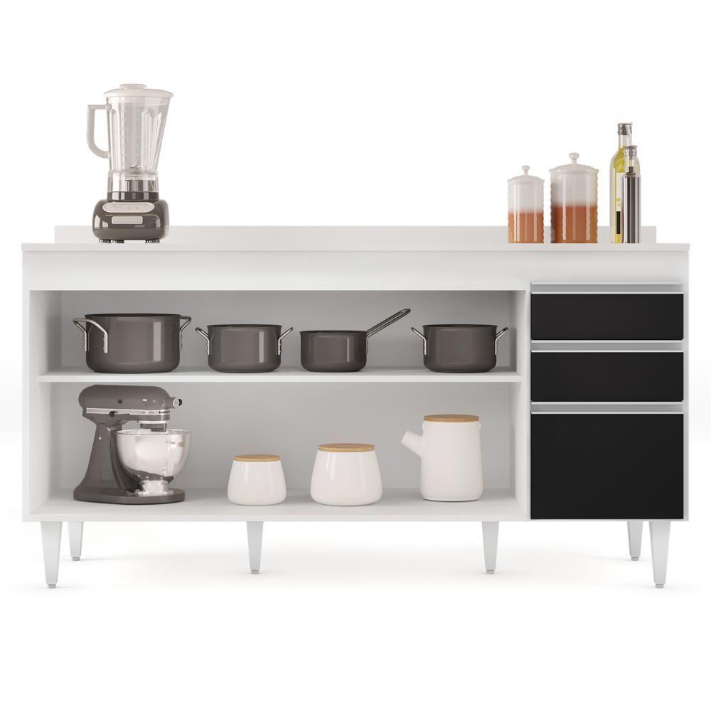 Balcão Gabinete Para Pia Com Tampo 160cm Arkansas Branco-preto - Lumil - 7