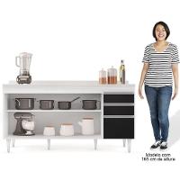 Balcão Gabinete Para Pia Com Tampo 160cm Arkansas Branco-preto - Lumil