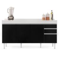 Balcão Gabinete Para Pia Com Tampo 160cm Arkansas Branco-preto - Lumil - 6