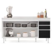 Balcão Gabinete Para Pia Com Tampo 160cm Arkansas Branco-preto - Lumil - 7