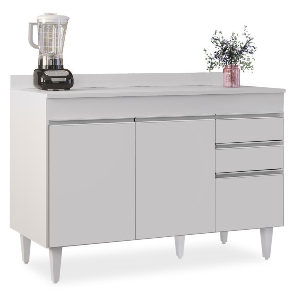 Balcão Gabinete Para Pia Com Tampo 120cm Michigan Branco - Lumil - 1