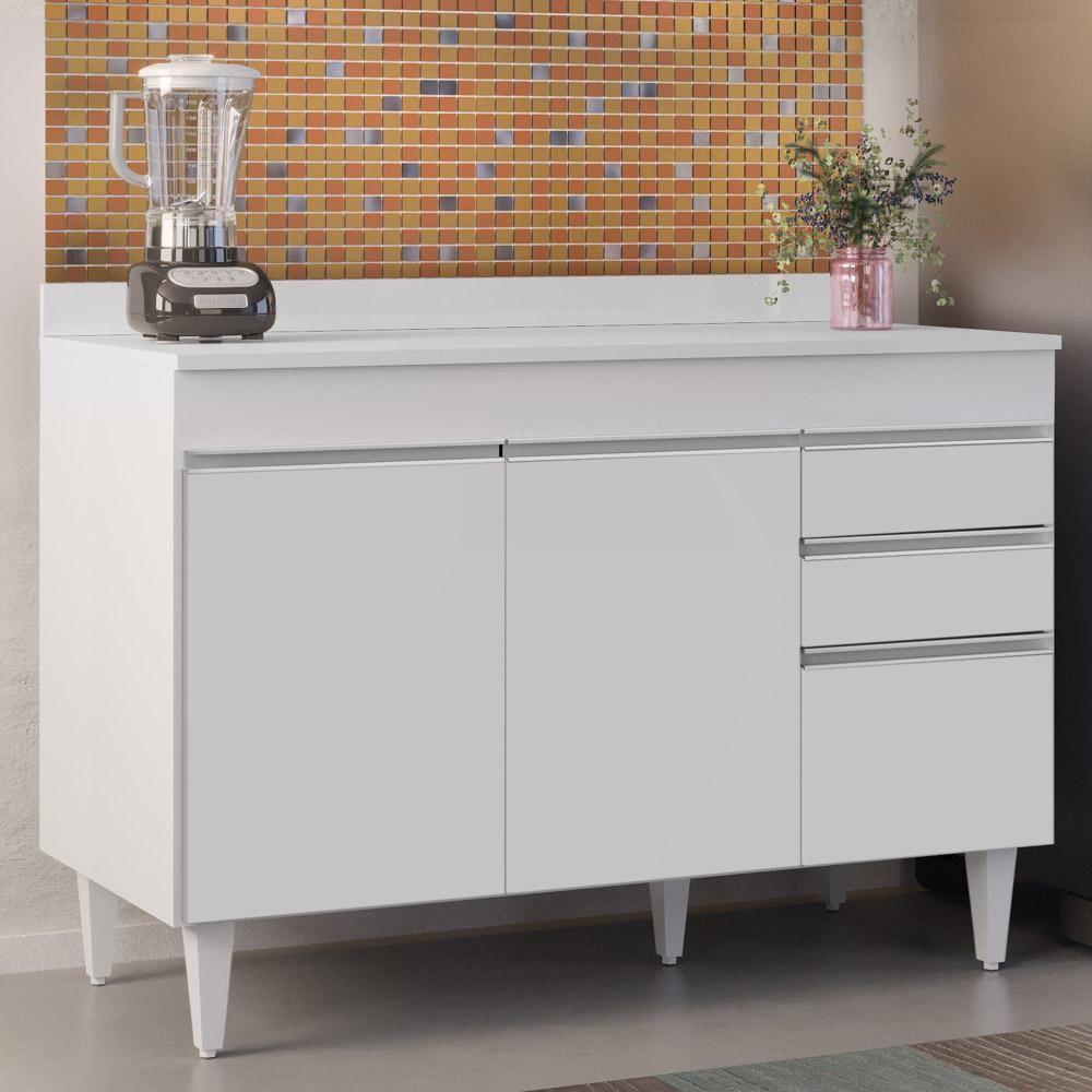 Balcão Gabinete Para Pia Com Tampo 120cm Michigan Branco - Lumil - 2