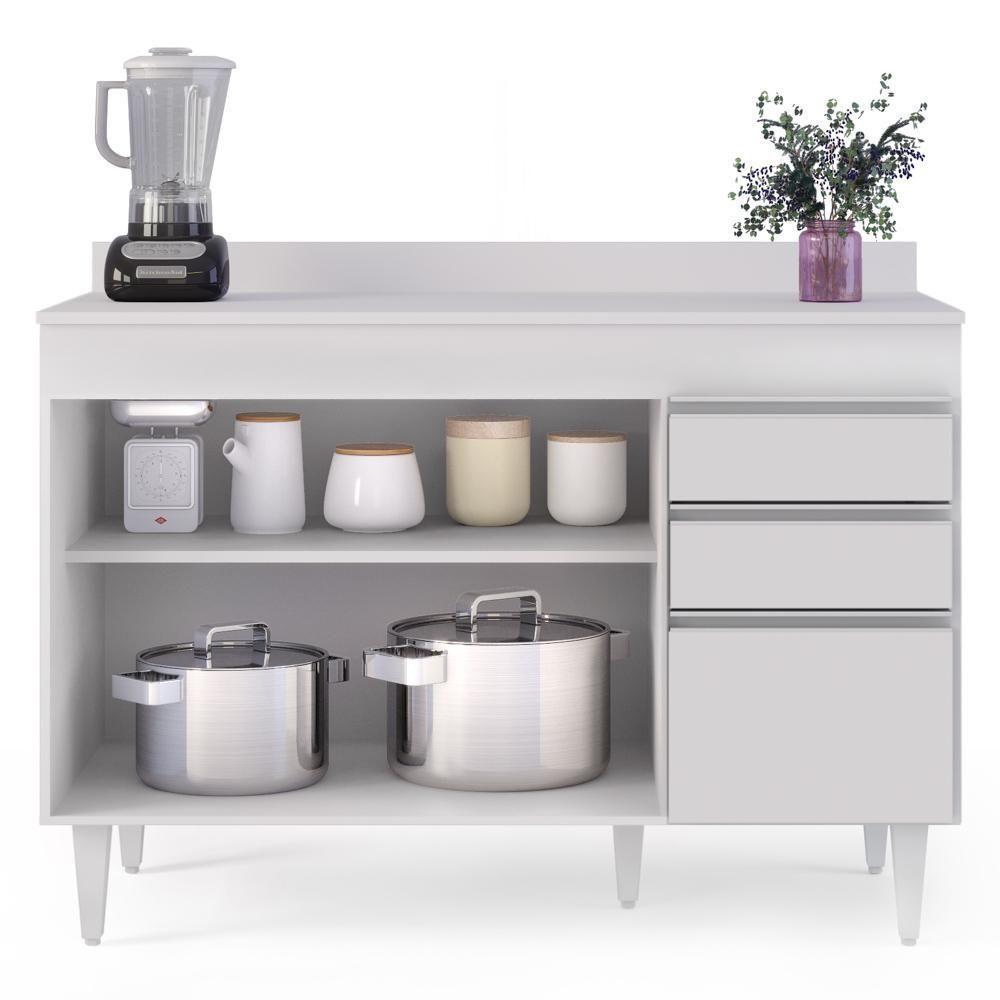 Balcão Gabinete Para Pia Com Tampo 120cm Michigan Branco - Lumil - 3