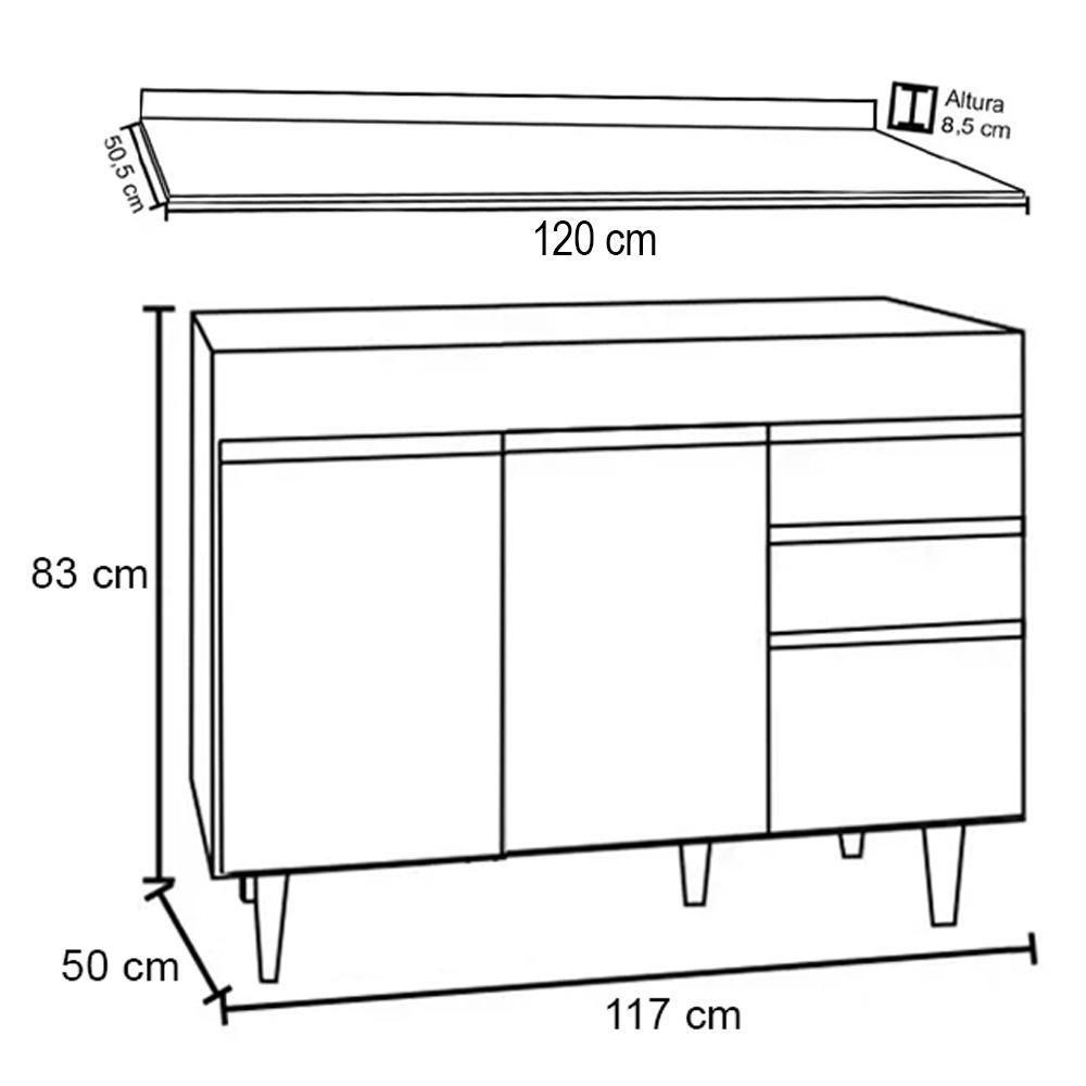 Balcão Gabinete Para Pia Com Tampo 120cm Michigan Branco - Lumil - 4