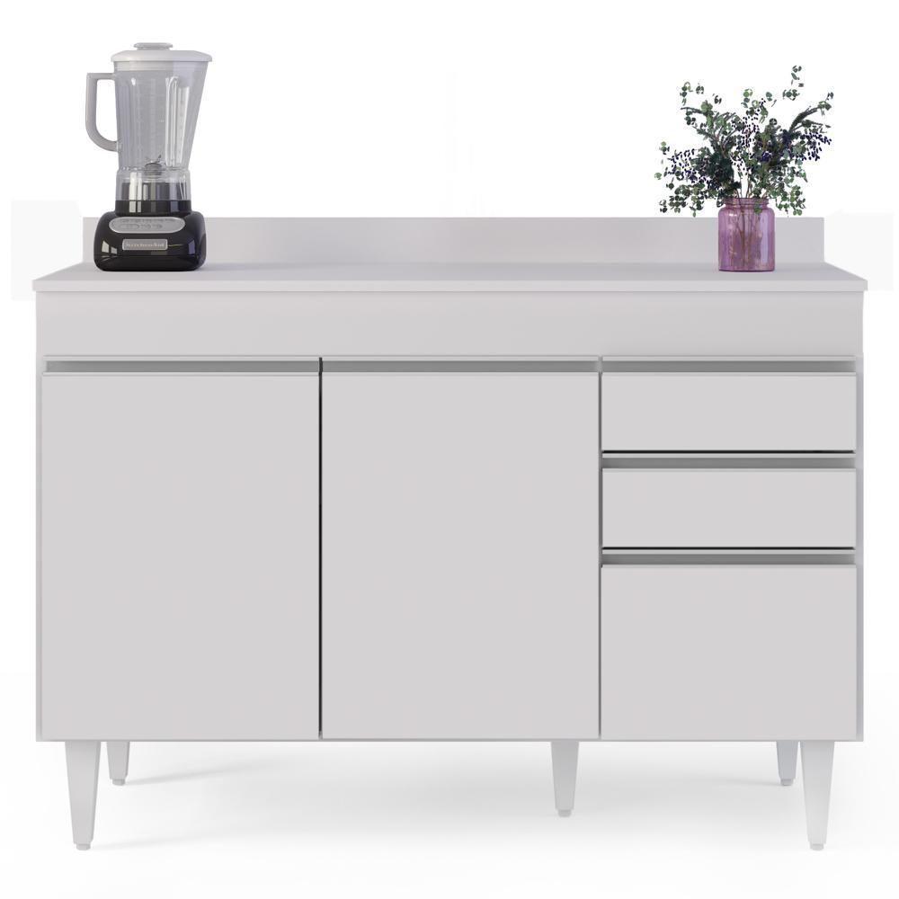 Balcão Gabinete Para Pia Com Tampo 120cm Michigan Branco - Lumil - 7