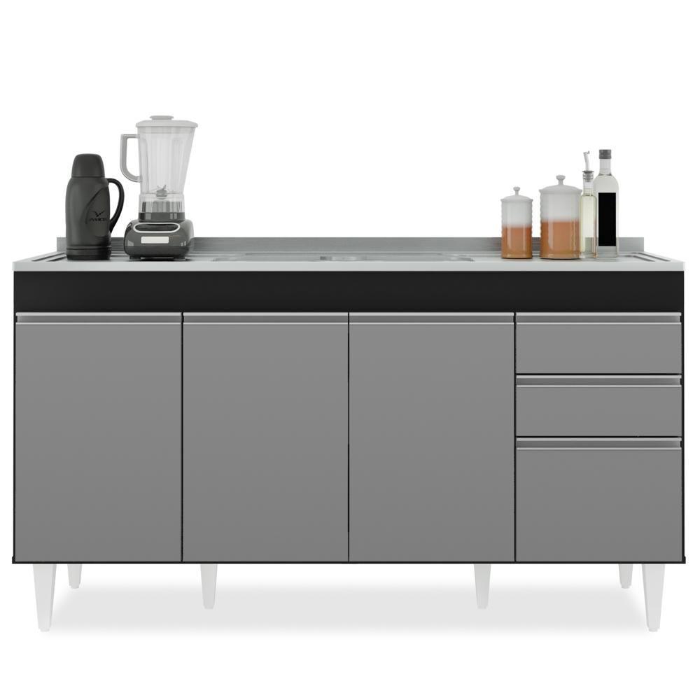 Balcão Gabinete Com Pia Inox 150cm Marrocos Preto-cinza - Lumil - 6