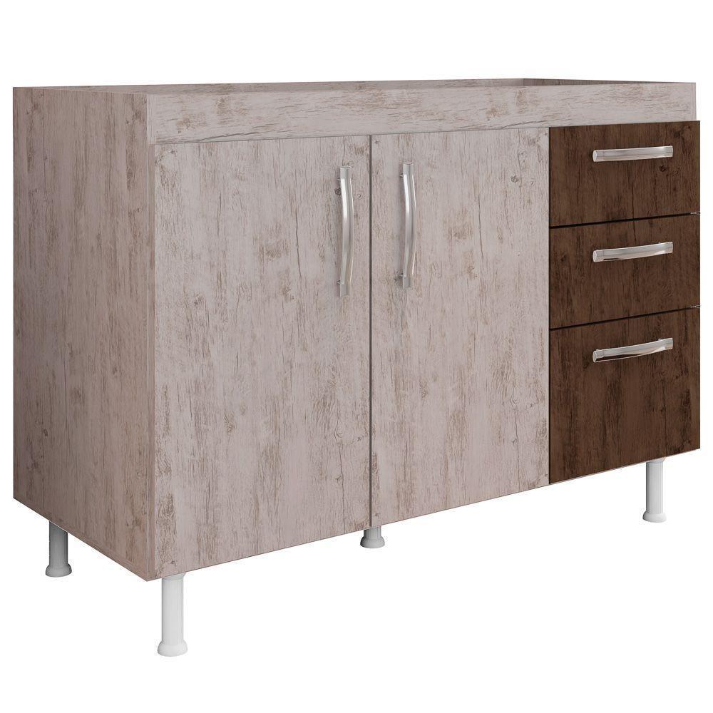 Balcão Gabinete De Pia Sem Tampo 120cm 2 Portas Nathan - Nathy Móveis Rústico-chocolate - 2