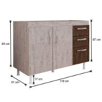 Balcão Gabinete De Pia Sem Tampo 120cm 2 Portas Nathan - Nathy Móveis Rústico-chocolate - 6