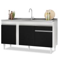 Balcão Gabinete Com Pia Inox 150cm 3 Portas 1 Gaveta Dakota Branco-preto - Lumil - 1