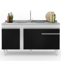Balcão Gabinete Com Pia Inox 150cm 3 Portas 1 Gaveta Dakota Branco-preto - Lumil - 2