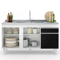 Balcão Gabinete Com Pia Inox 150cm 3 Portas 1 Gaveta Dakota Branco-preto - Lumil - 5