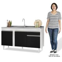 Balcão Gabinete Com Pia Inox 150cm 3 Portas 1 Gaveta Dakota Branco-preto - Lumil - 7
