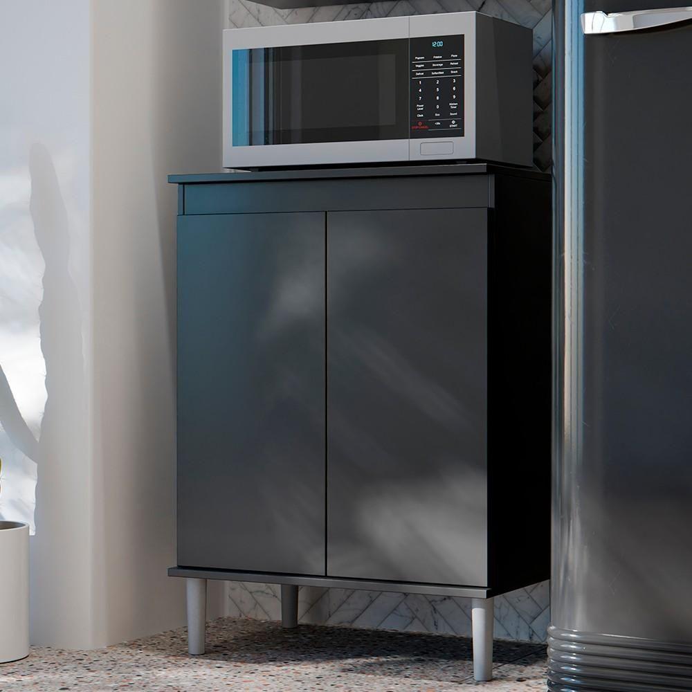 Balcão De Cozinha Com Tampo 2 Portas 61cm Italy Preto - Ej Móveis - 2