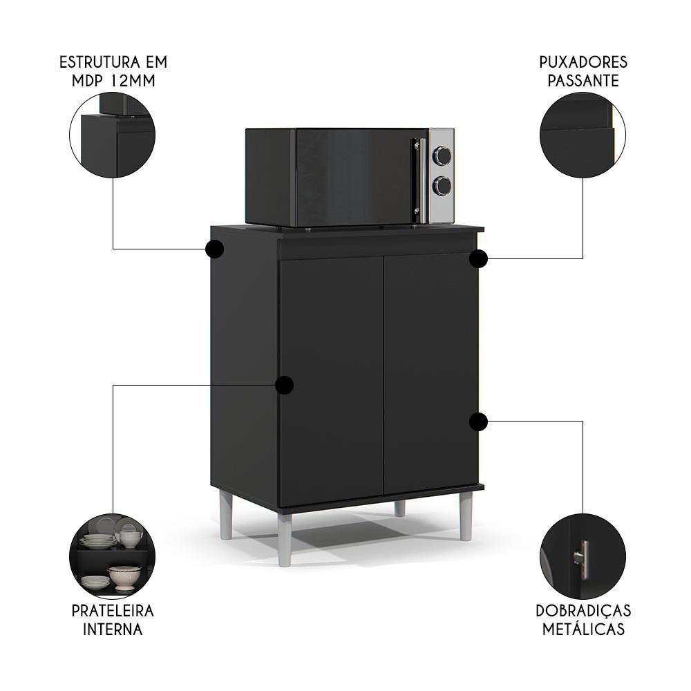 Balcão De Cozinha Com Tampo 2 Portas 61cm Italy Preto - Ej Móveis - 3