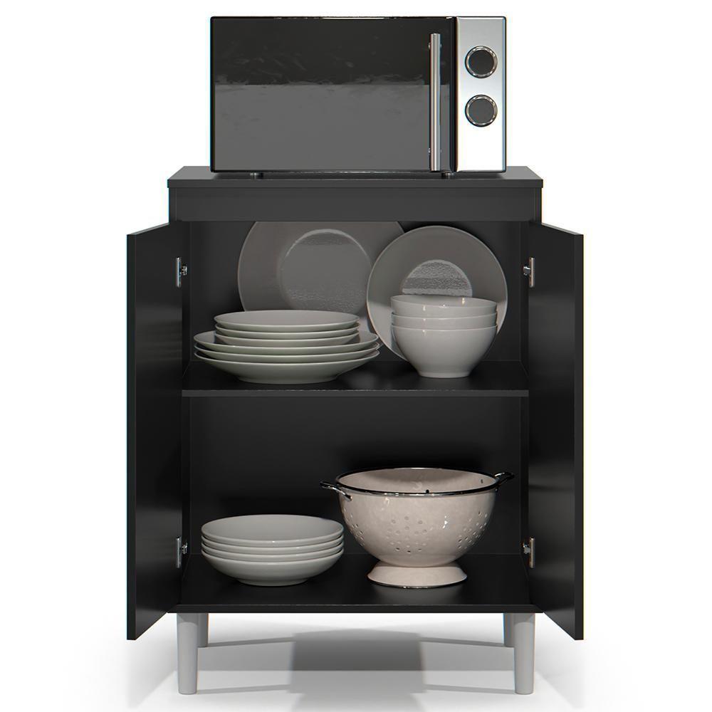 Balcão De Cozinha Com Tampo 2 Portas 61cm Italy Preto - Ej Móveis - 5