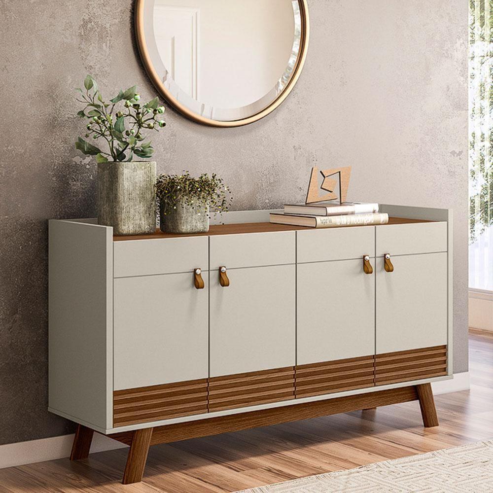 Balcão Buffet 160cm 4 Portas Pés Retrô Luzzo L06 Freijó-off White - Mpozenato - 2