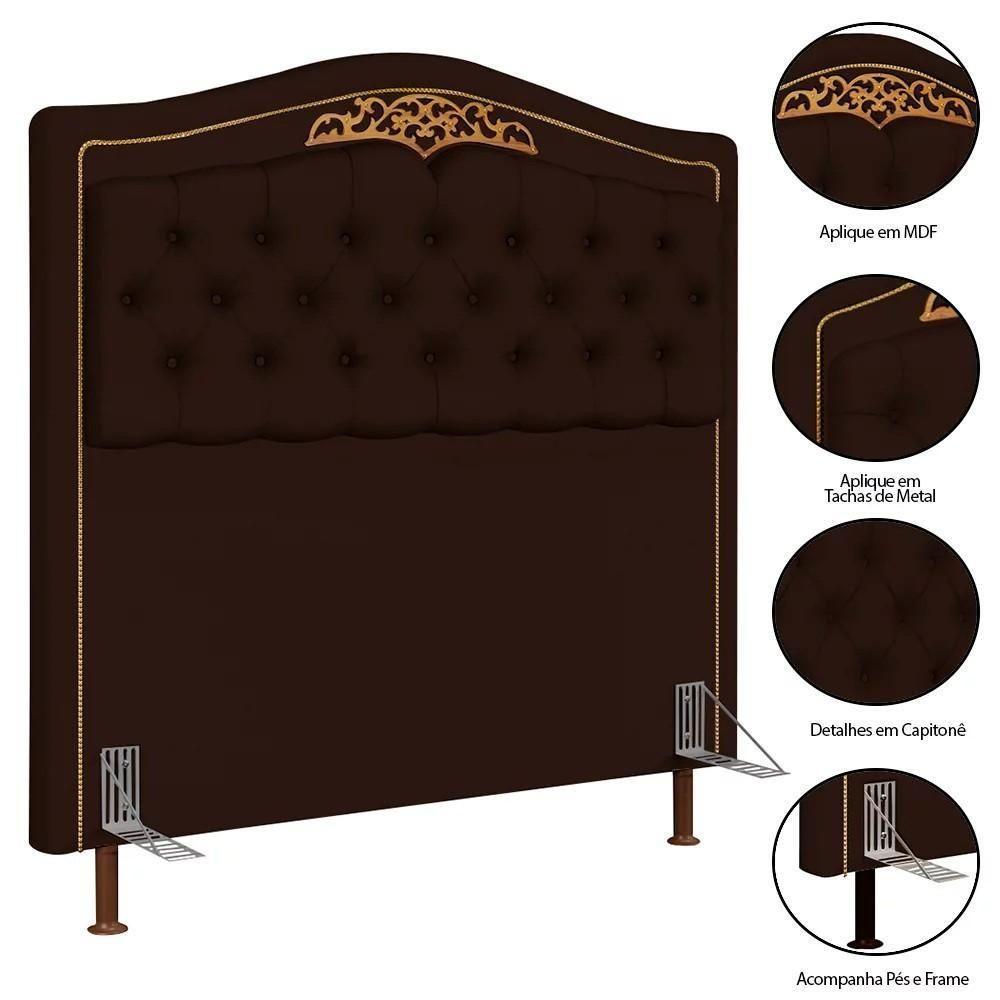 Cabeceira Cama Box Casal 140cm Com Tachas Imperial J02 Sintético Marrom Escuro - Mpozenato - 4