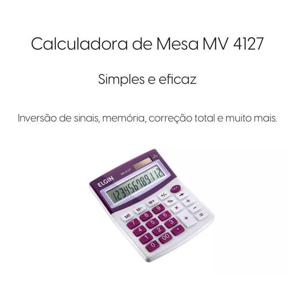 Calculadora Mesa Visor 12 Dig. - Roxa Mv4127 Elgin - 2