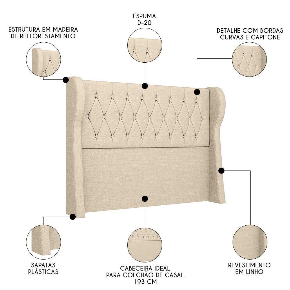 Cabeceira Casal King Cama Box 195cm Malva I02 Linho Bege - Mpozenato - 4