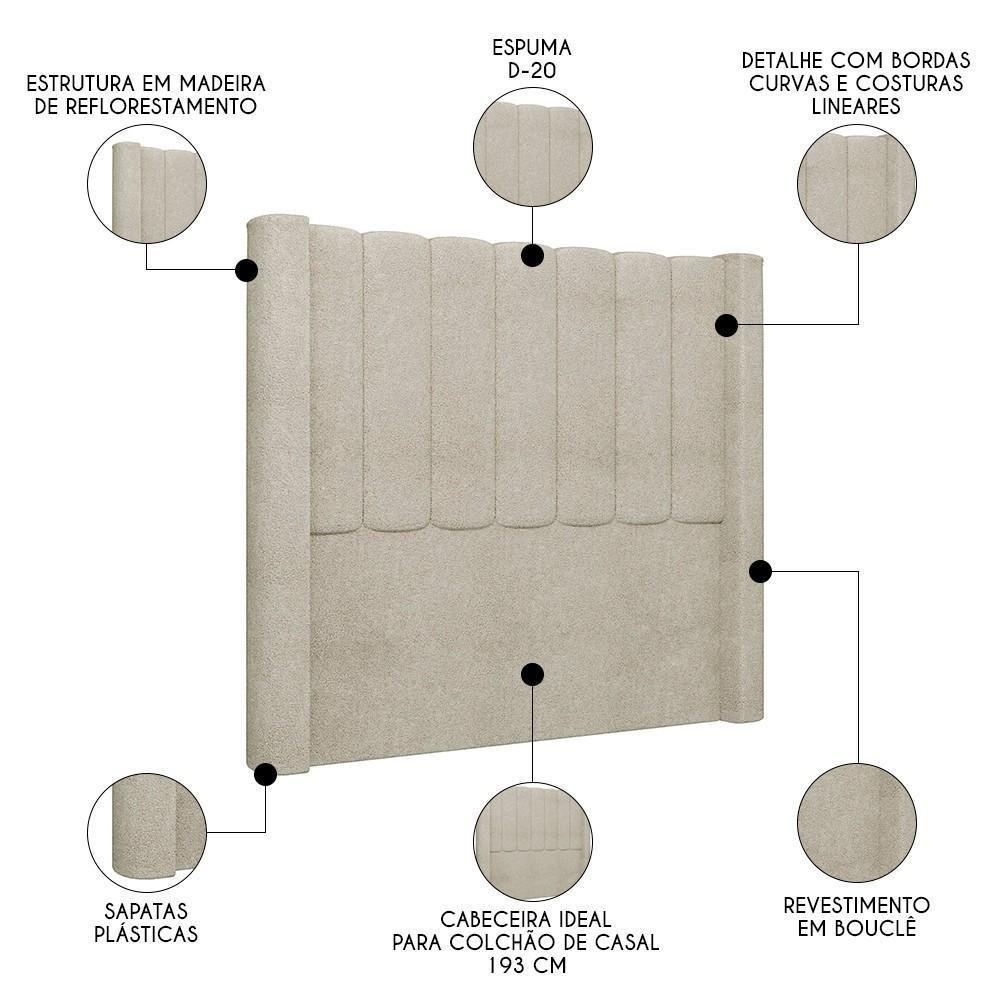 Cabeceira Casal King Cama Box 195cm Claire I02 Bouclê Bege - Mpozenato - 3