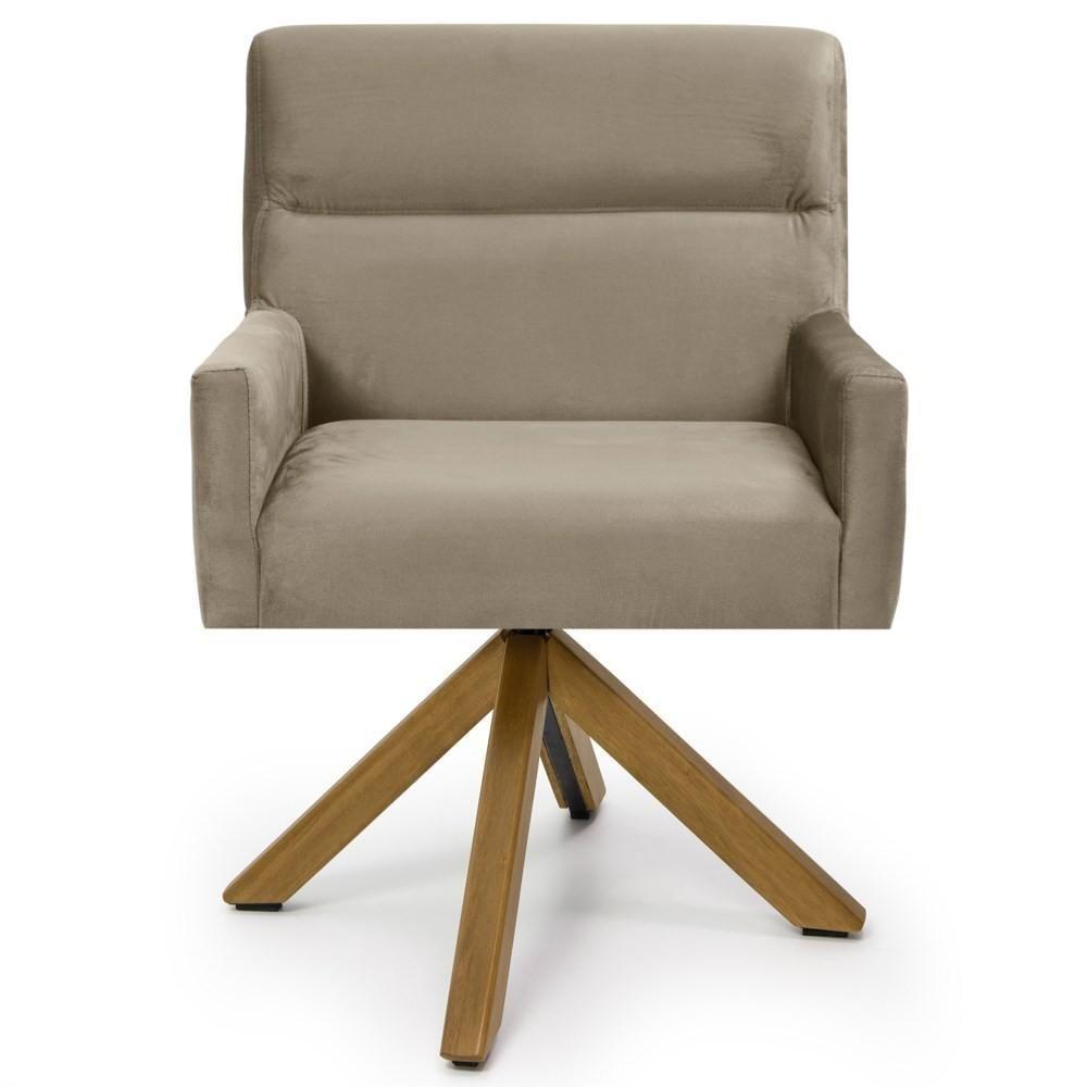Kit 2 Poltronas Decorativas Giratórias Base Giromad Madeira Angel Veludo C-68 Marrom Claro - Domi - 2