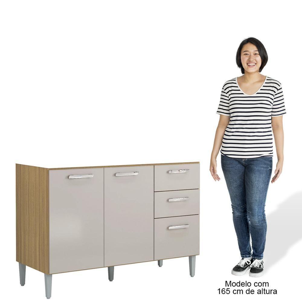 Balcão De Cozinha Com Pia Inox 120cm 3 Portas 2 Gavetas Livy P11 Damasco-off White - Mpozenato - 2