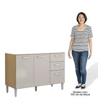 Balcão De Cozinha Com Pia Inox 120cm 3 Portas 2 Gavetas Livy P11 Damasco-off White - Mpozenato - 2