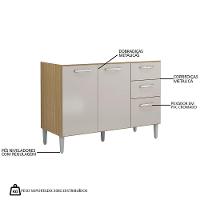 Balcão De Cozinha Com Pia Inox 120cm 3 Portas 2 Gavetas Livy P11 Damasco-off White - Mpozenato