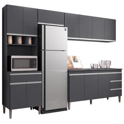 Cozinha Modulada 4 Peças Balcão Com Tampo 160cm Andréia Cinza - Ajl Móveis