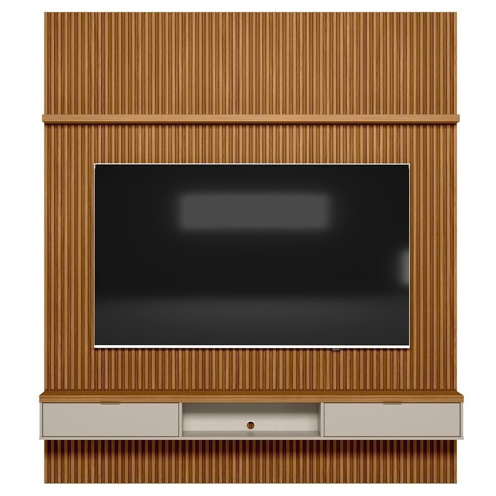 Painel Ripado Para Tv 75 Pol. Com Bancada 219cm Prime Plus L06 Nature-off White - Mpozenato - 1