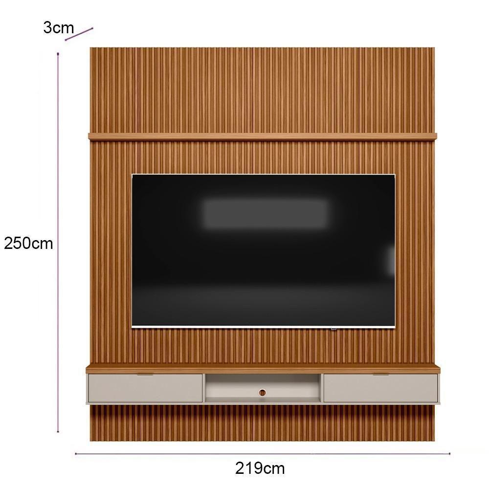 Painel Ripado Para Tv 75 Pol. Com Bancada 219cm Prime Plus L06 Nature-off White - Mpozenato - 4
